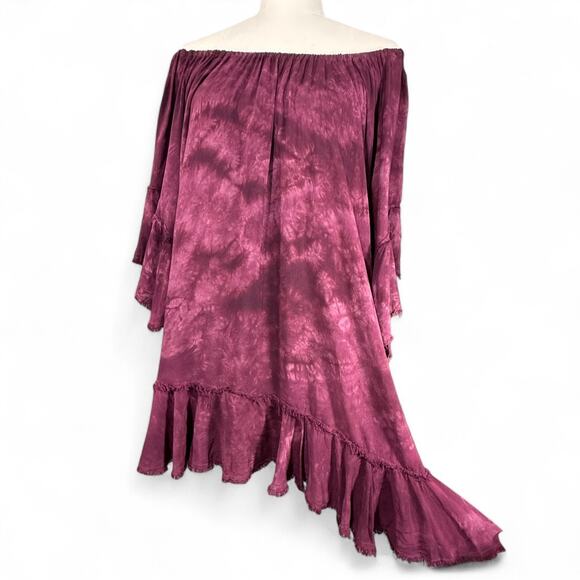 Revolve Blue Life Callista Dress Tie Dye Off Shoulder Boho Plum Asymmetrical XS - Picture 7 of 15